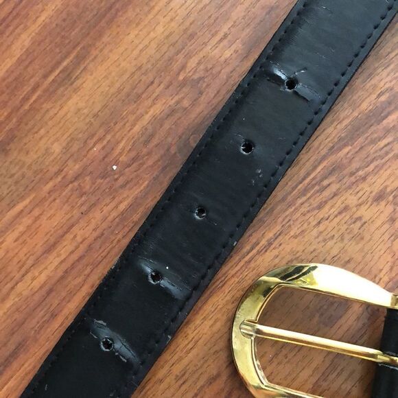 Vintage black leather Horse bit snaffle black and gold belt - Picture 6 of 11